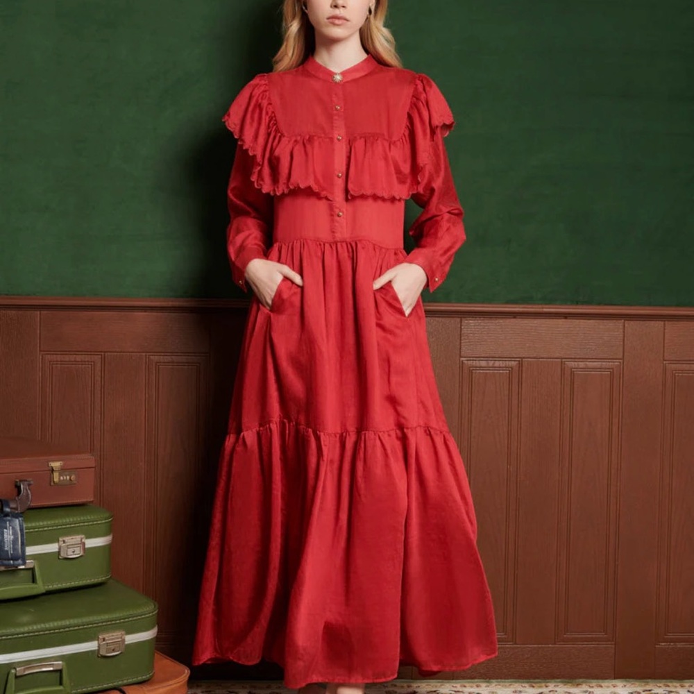 Sister Jane Hazel Scallop Maxi Dress Carmin Red